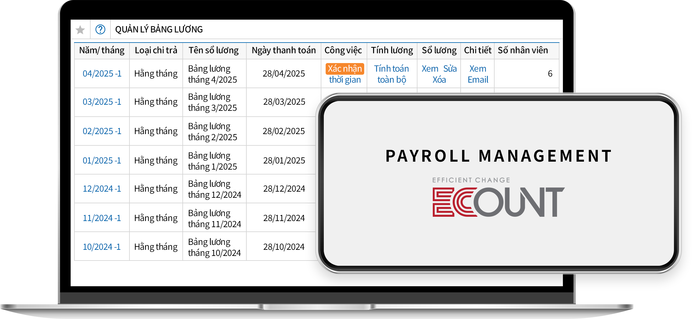Giải pháp phần mềm tính lương ECOUNT ERP Phần mềm tính lương ecount ERP giúp quản lý và tính toán bảng lương chi tiết hiệu quả